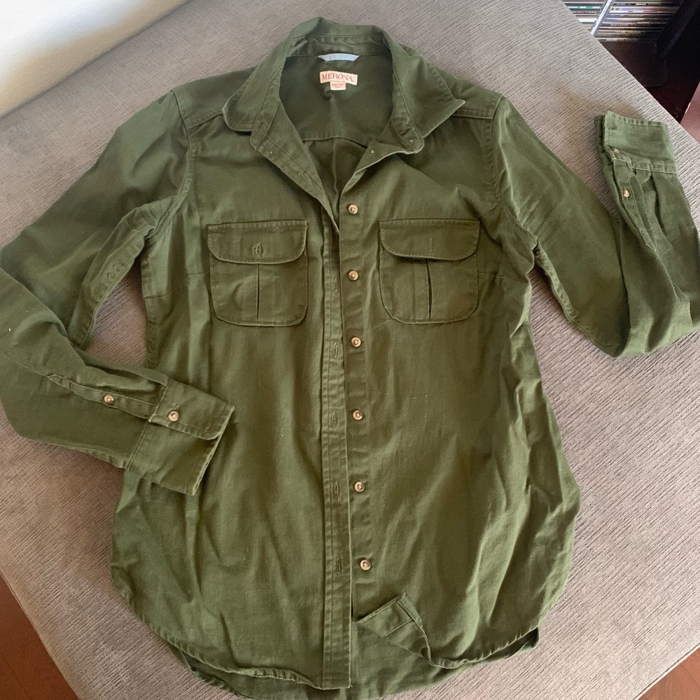 Merona Olive Green Button Up Top (Size XS)